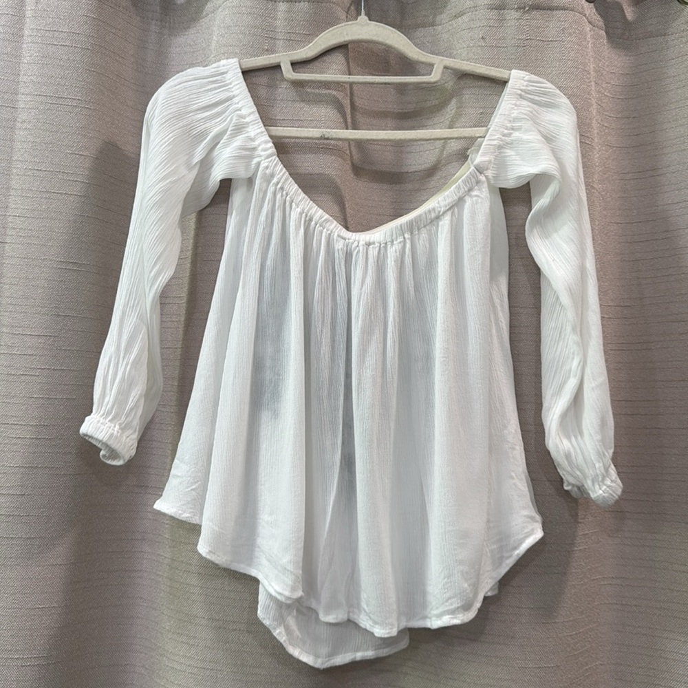 Abercrombie & Fitch off shoulder blue/white embroidered top women’s Size Medium - Picture 3 of 6